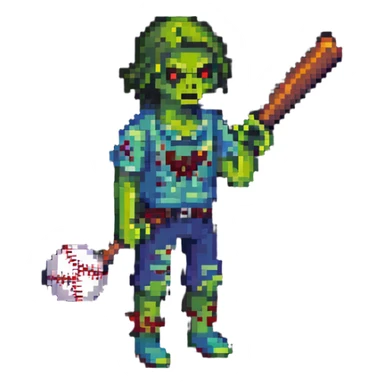 isometric zombie survivor with baseball bat from Project Zomboid sticker