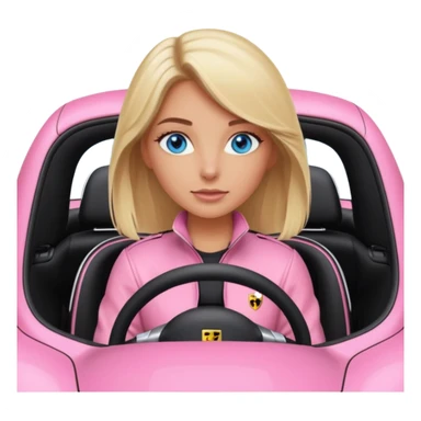 Pink porsche taycan with blonde girl with blue eyes in it sticker