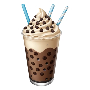 Vaso de vidrio con Frappé de galleta oreo y agregar un popote sticker