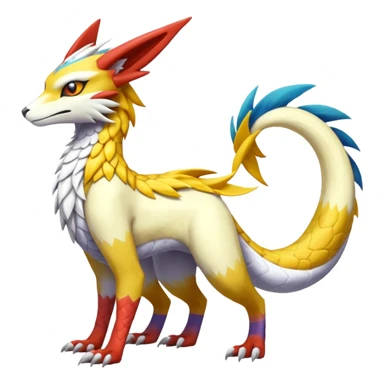 Colorful realistic flurry furry scaly Latias-Vernid-Lombax-Renamon-Zeraora-Bastet-Fakémon-hybrid-fusion-creature, full body sticker