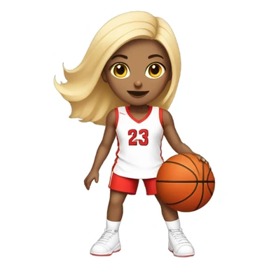 white skin blond girl in red costume playing basket ball sticker
