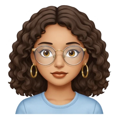 Make a girl with dark brown wavy hair and brown eyes she's tan latina and she has clear glasses and small hold hoop earings sticker