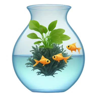fishes in a clear vase with plant roots sticker