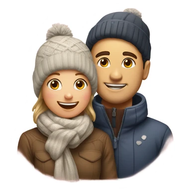 happy couple in winter outfits hearts sticker