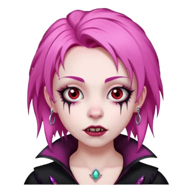 girl, pale vampire, pink hair, very long, shaggy, dark, spooky,double eyebrow dermal piercing, creepy expression sticker