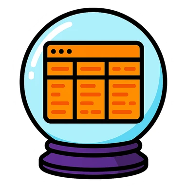 Enhance the crystal ball to be brighter with a strong glass effect. Inside the ball, replace the code with a glowing, unreadable table featuring rows and columns. The table should have orange text and lines, but not resemble code, maintaining a mysterious, digital hacker theme vibe. sticker