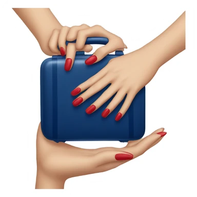 
female hand with red manicure holding a dark blue case sticker