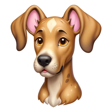 Cinematic Cute Fawn Great Dane Portrait Emoji, Head tilted playfully and inquisitively, showcasing a glossy fawn Fur with a subtle luster, round, sparkling amber eyes filled with curiosity, Simplified yet irresistibly adorable features, highly detailed, glowing with a warm, friendly glow, high shine, affectionate and gentle, stylized with a touch of whimsy, bright and endearing, soft glowing outline, capturing the essence of a mischievous yet loving pup, so playful it feels like it could lumber out of the screen and into your arms! sticker