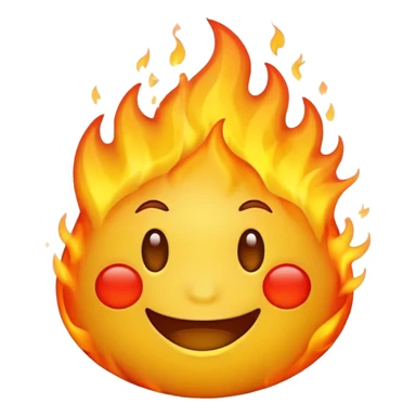 simple smiling yellow emoji with fire behind them sticker