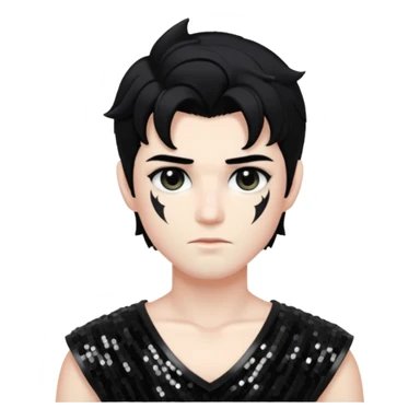 Cronus with black hair, black sequin outfit sticker