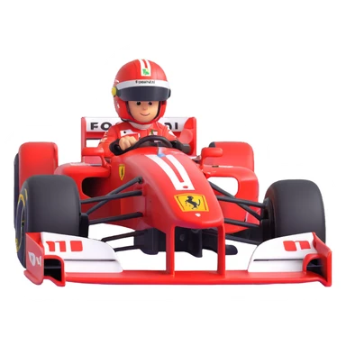 Close-up of Michael Schumacher in his 2004 Ferrari F1 car, focus on helmet and cockpit, red and white color scheme, racing atmosphere, emoji style sticker