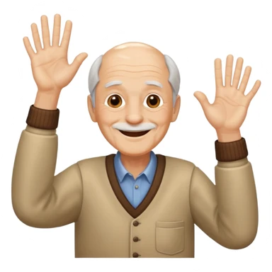 Old man smiling holding up jazz hands  sticker