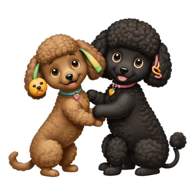 Big black poodle playing with a little brown poodle  sticker