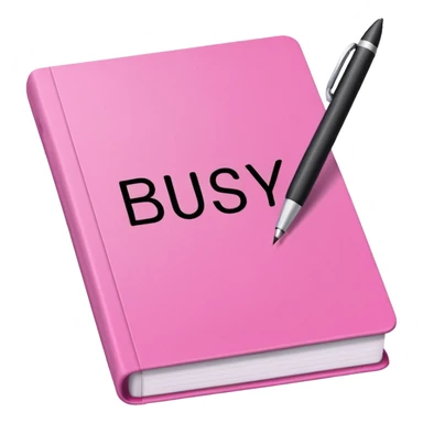 open pink book and note pen add on it the word BUSY sticker