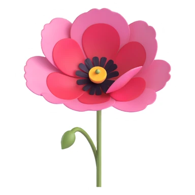 minimal 3D gothic poppy with pink petal, simple and mysterious sticker