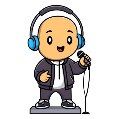 rapper singing with a microphone on a stand and wearing headphones sticker