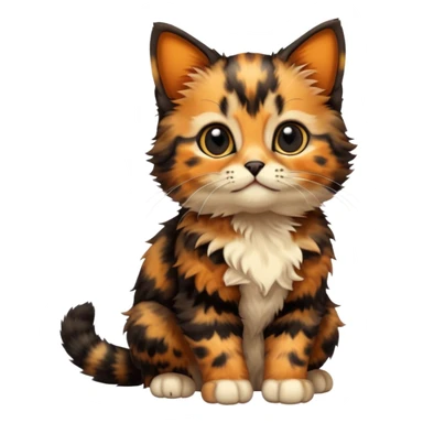 A high-resolution photo-realistic digital illustration of a tortoiseshell kitten, chest upward sticker