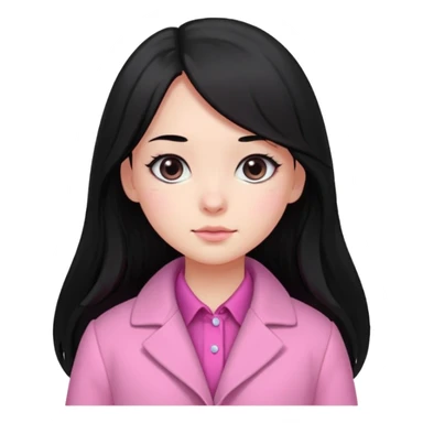 A cute girl, long black hair with 🎀, black eyes, wearing a pink coat and a pink shirt inside  sticker