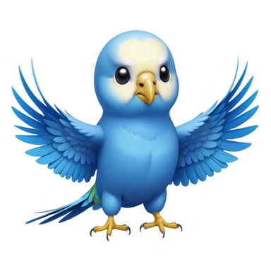cinematic-[budgie]-realistic-full-body-perched-emoji,-wings-out-flying,-head-tilted-dramatically,-sleek-[blue]-feathers,-simplified-yet-realistic-focused-features,-highly-detailed,-glowing-with-an-almost-sarcastic-glow sticker