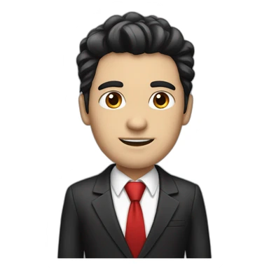 2 Boss, white skin, black hair, brown eyes, black jacket with red tie. speek with client sticker