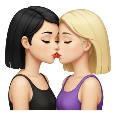 girl with short black hair kissing to girl with long blonde hair  sticker