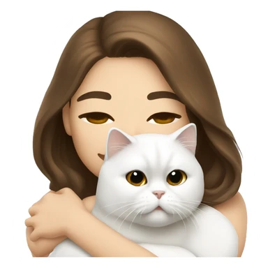 Brunette woman snuggling white Persian cat sticker