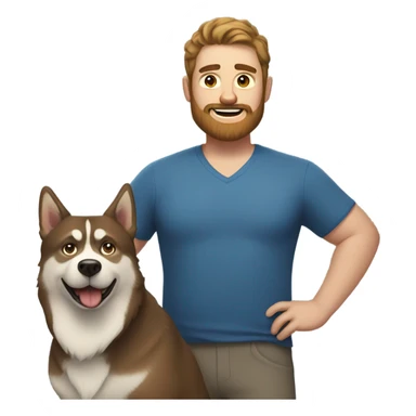 Heavy White man brown hair beard with husky dog  sticker