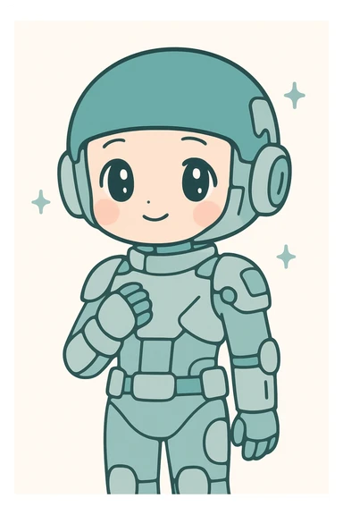 anime style human sci-fi soldier with a dark turquoise helmet, cybernetic enhancements, high-tech suit sticker