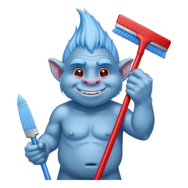 blue Troll cleaning window with red squeegee sticker