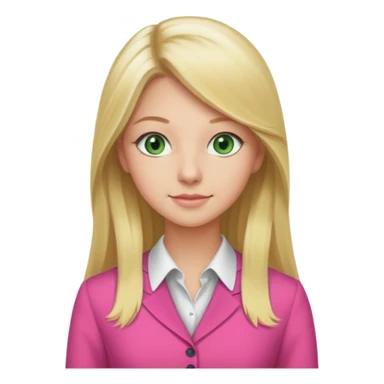 no background, long blonde hair, real estate broker, 20 years old, green eyes, cute pink corporate dress sticker