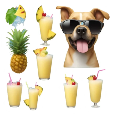 dog with sunglasses and a pina colada sticker