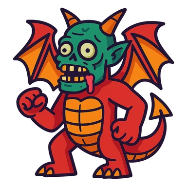 vibrant toon style human dragon with a zombie face sticker