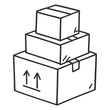 Moving boxes emoji with a hand-drawn, black and white outline and a white background sticker