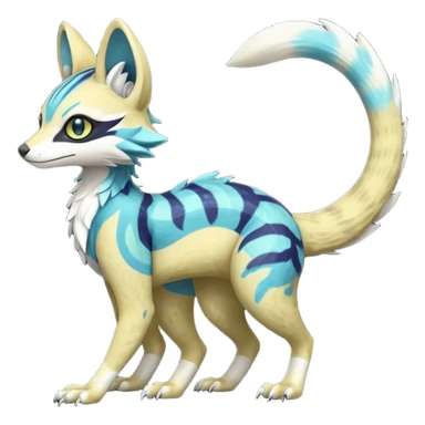Rare realistic shiny exotic cute epic pretty beautiful handsome gorgeous aesthetic colorful vibrant Vernid-Fionbri-Protogen-Primagen-Sergal-Wickerbeast-Genet-Trico-species-Fakemon-hybrid-creature by LiLaiRa, beautiful intricate markings, full body sticker