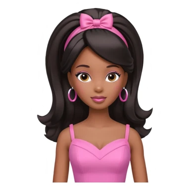 black barbie. half up half down hair, pink dress, super pretty sticker