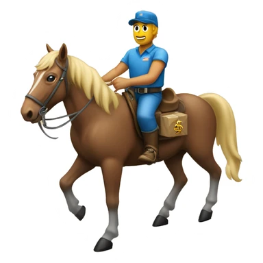 horseback mail delivery with dollar signs and noble looking delivery man sticker