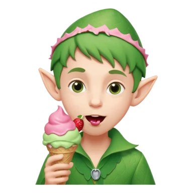 
A young elf boy in leafy clothes licking a triple-scoop ice cream with wide eyes.
baby elf with strawberry ice cream




 sticker