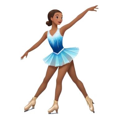 An icon featuring a graceful figure skater performing a spin on a sparkling ice rink. The scene includes a shimmering rink, colorful spotlights, snowflakes gently falling from the sky, and an audience in the stands, with a snowy landscape visible through large windows. Transparent background. sticker