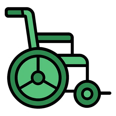 green wheelchair, clear and recognizable, minimal style, lineal color icon with black outlines sticker