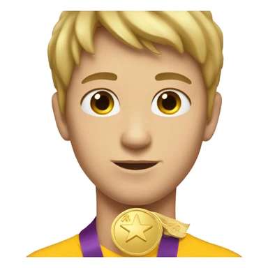 White boy with gold medal on his neck near the sailboat sticker
