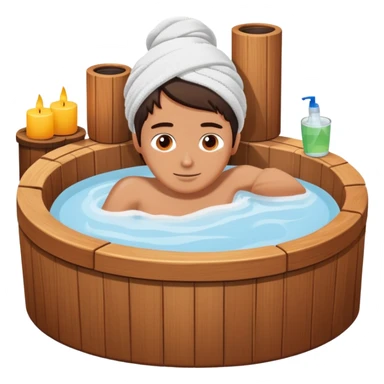 person relaxing in wooden hot tub sticker