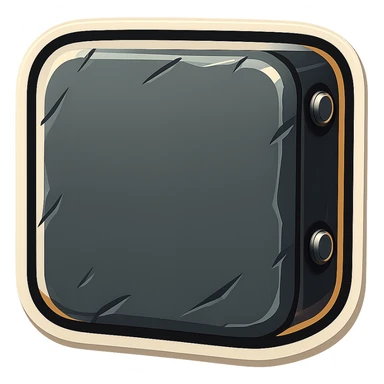 Add metallic rivets to the visible side edge of the metal slab, so the rivets are seen from the side and not the front, in retro sticker style. Keep the background transparent as requested. sticker