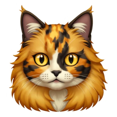 long hair tortoiseshell cat with a black face and yellow lightning mark above left eye sticker