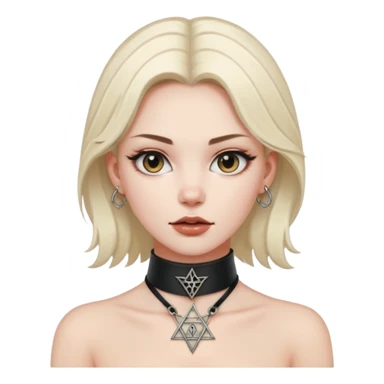 Leather choker with sigil around woman’s neck, pulse visible, dominance tone sticker