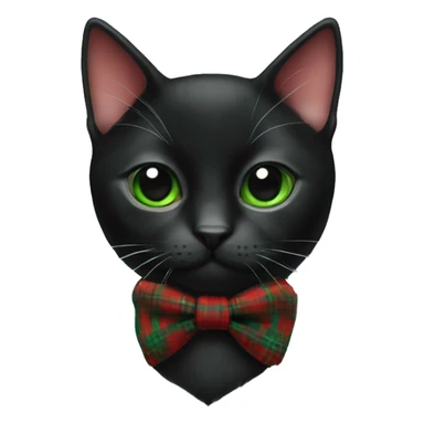 Black cat wearing a green and red plaid bow tie colar. sticker