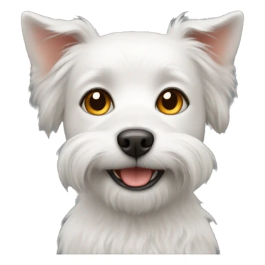 white small dog with a red cat sticker
