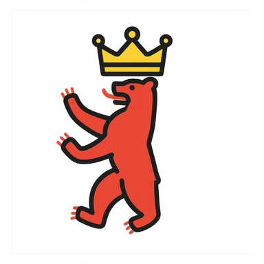 Icon of Berlin Bear for a mobile app, with a crown, modern style, no text, transparent background. sticker