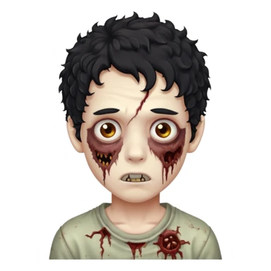 menino com cabelo cacheado e olhos marrons, com aparencia de zumbi sticker