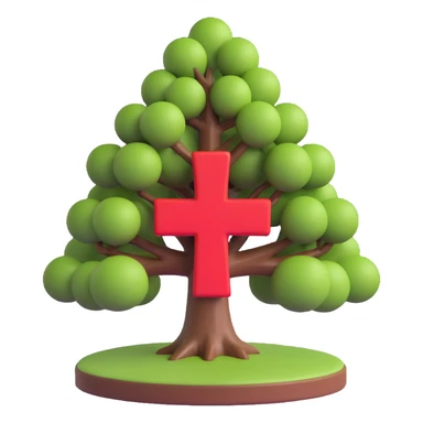 3D full color tree with a red plus sign in the center, conveying health or hospital theme sticker