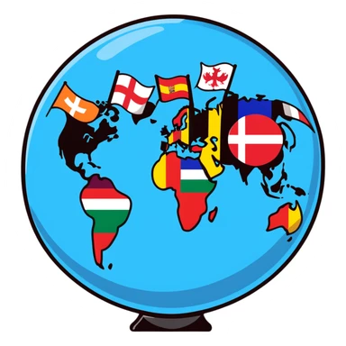 A colorful globe with various country flags surrounding it sticker